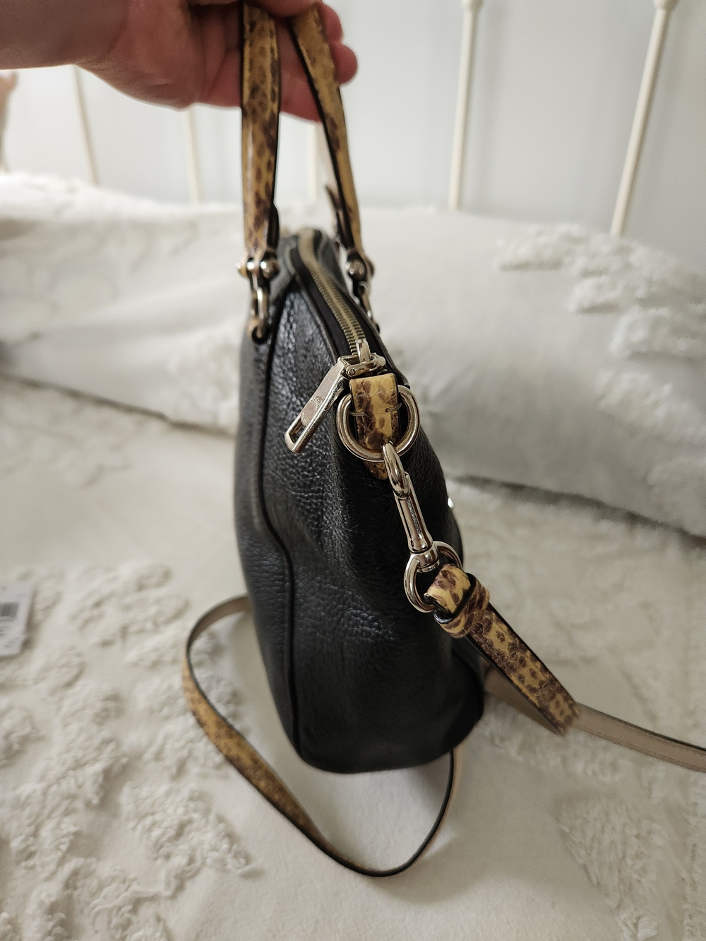 COACH Black Leather Satchel with Contrasting Tan Handles J1957-F88561 Orig Tags - Picture 8 of 11